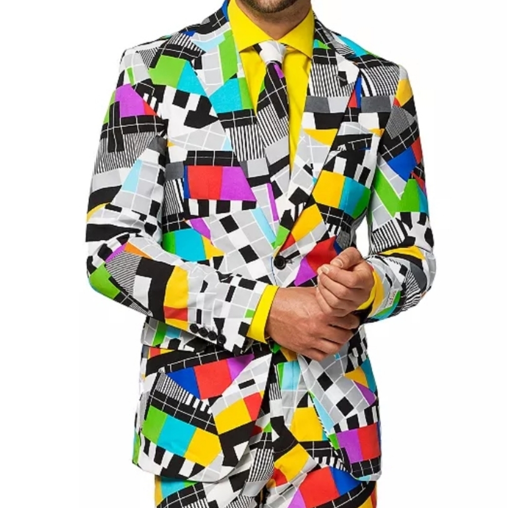 OppoSuits Slim Fit Novelty Blazer Jacket Testival 80s Pattern Size 44 - Picture 1 of 9